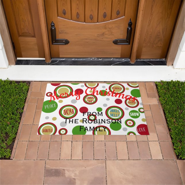 Christmas Geometric Circles Family Name Doormat (Outdoor)