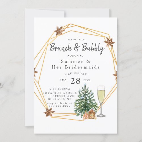 Christmas Geometric Gold Brunch and Bubbly Invitation