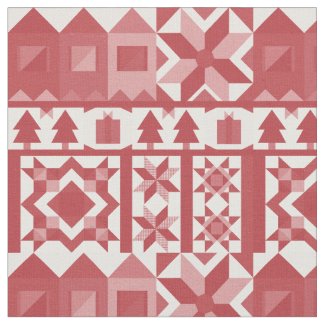 Christmas Geometric Graphic Icons Modern Red White Fabric