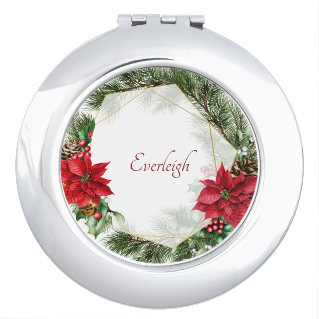 Christmas Geometric Monogrammed Compact Mirror (Front)
