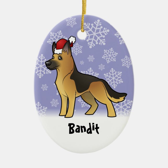 Christmas German Shepherd (add your pets name) Ceramic Ornament (Front)