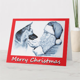 Christmas German Shepherd and Santa Claus Card