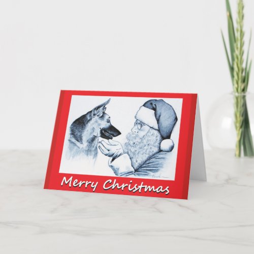 Christmas German Shepherd and Santa Claus Card