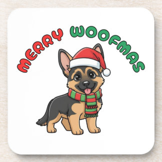 Christmas German Shepherd Coaster: Merry Woofmas Beverage Coaster