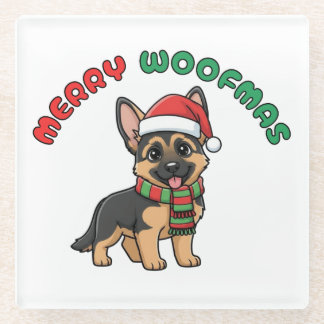 Christmas German Shepherd Coaster: Merry Woofmas Glass Coaster