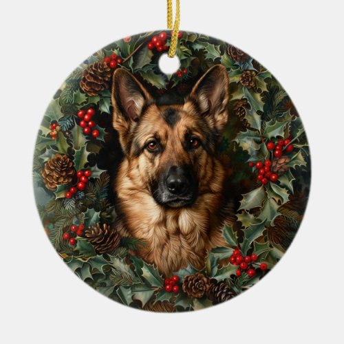 Christmas German Shepherd Dog Ceramic Ornament