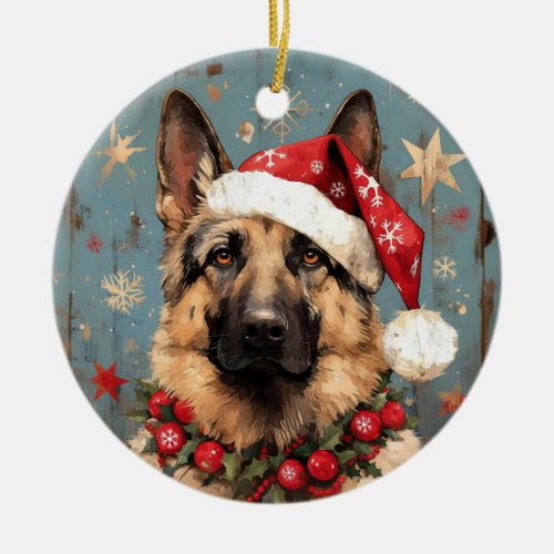 Christmas German Shepherd Dog Ceramic Ornament