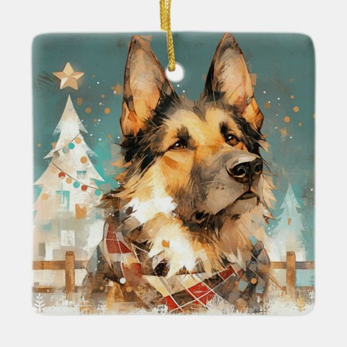 Christmas German Shepherd Dog Ceramic Ornament