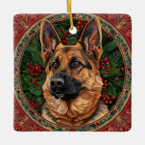 Christmas German Shepherd Dog Ceramic Ornament