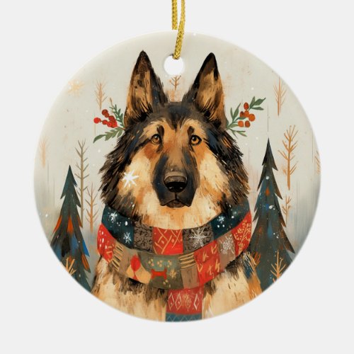 Christmas German Shepherd Dog Ceramic Ornament