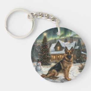 Christmas German Shepherd Dog Keychain