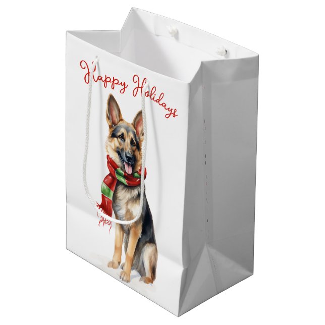 Christmas German Shepherd Dog Medium Gift Bag (Front Angled)