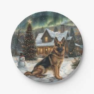 Christmas German Shepherd Dog Paper Plates