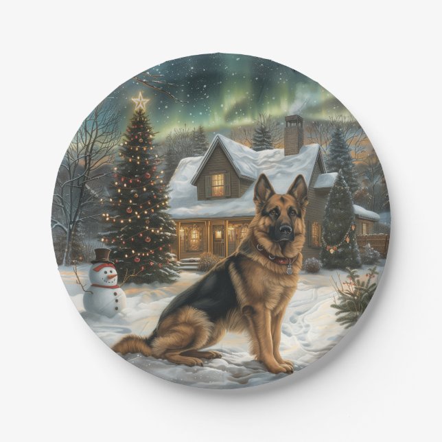 Christmas German Shepherd Dog Paper Plates (Front)