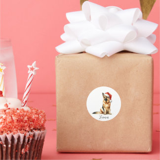 Christmas German Shepherd Dog Santa Hat Classic Round Sticker