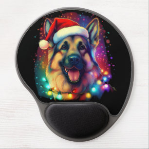 Christmas German Shepherd Dog with Santa Hat   Gel Mouse Pad