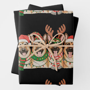 Christmas German Shepherd Dog Xmas Lights Santa Wrapping Paper Sheets
