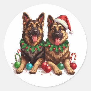 Christmas German Shepherd Dogs Classic Round Sticker