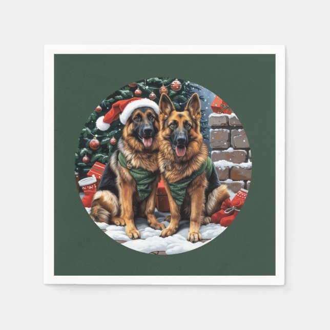 Christmas German Shepherd Dogs Napkins (Front)