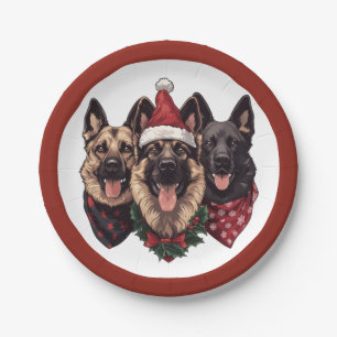 Christmas German Shepherd Dogs Paper Plates