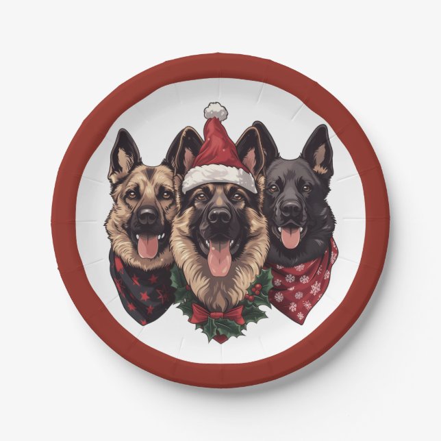 Christmas German Shepherd Dogs Paper Plates (Front)