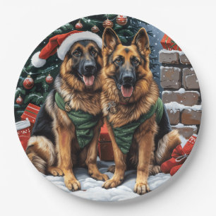Christmas German Shepherd Dogs Paper Plates