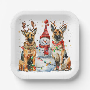 Christmas German Shepherd Dogs Paper Plates