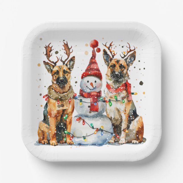 Christmas German Shepherd Dogs Paper Plates (Front)