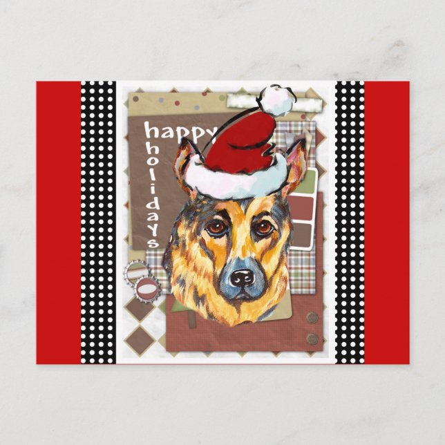 CHRISTMAS GERMAN SHEPHERD HOLIDAY POSTCARD (Front)