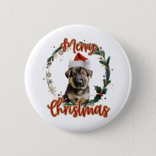 Christmas German Shepherd in Santa Hat   Button