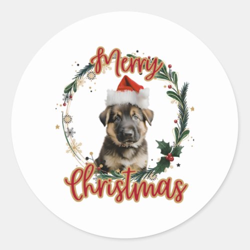 Christmas German Shepherd in Santa Hat   Classic Round Sticker