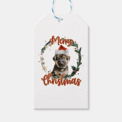 Christmas German Shepherd in Santa Hat   Gift Tags