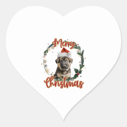 Christmas German Shepherd in Santa Hat   Heart Sticker