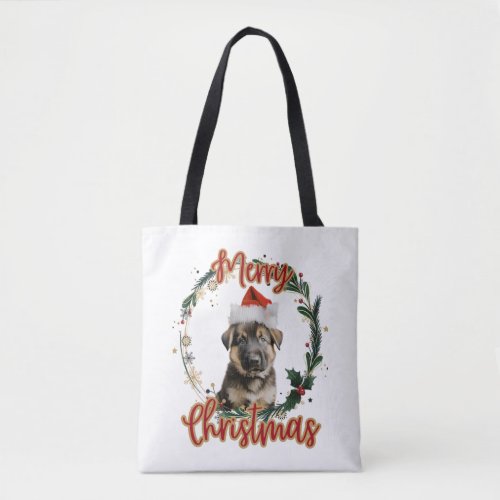 Christmas German Shepherd in Santa Hat   Tote Bag