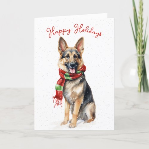 Christmas German Shepherd In Snowflakes Holiday Card