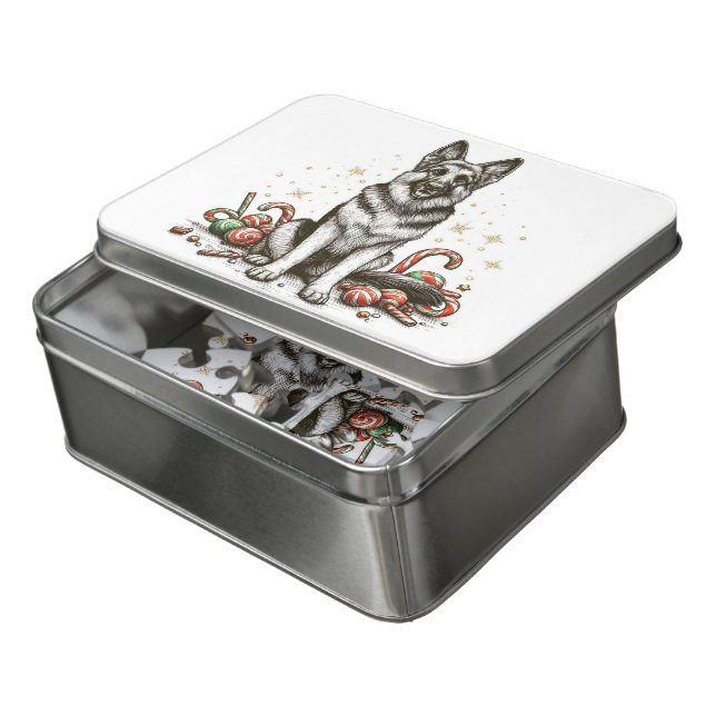 Christmas German Shepherd Jigsaw Puzzle (Lid Open)
