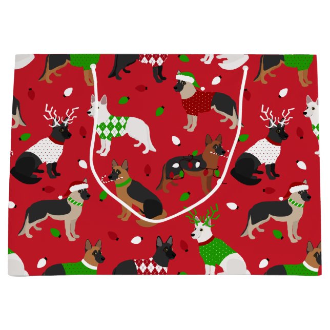 Christmas German Shepherd Large Gift Bag (Front)