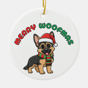 Christmas German Shepherd Ornament: Merry Woofmas Ceramic Ornament