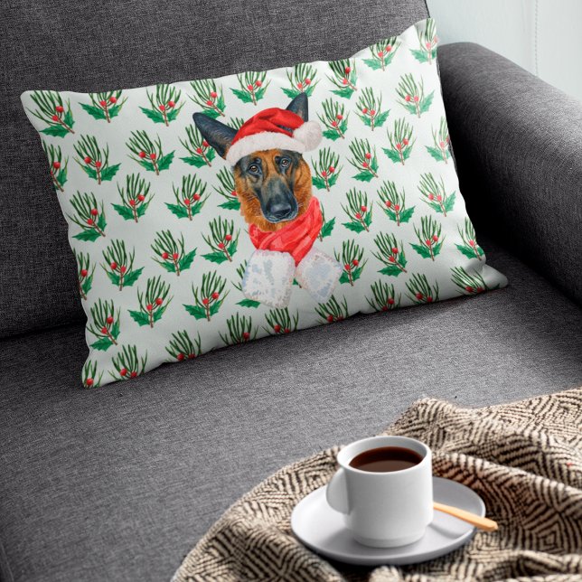Christmas German Shepherd Pine Holiday Decor Accent Pillow (Creator Uploaded)