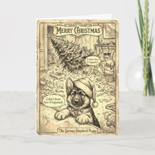 Christmas German Shepherd Puppy/Grouchy Cat w/Bio Card