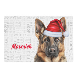 Christmas German Shepherd Santa Dog with Name Pet Placemat