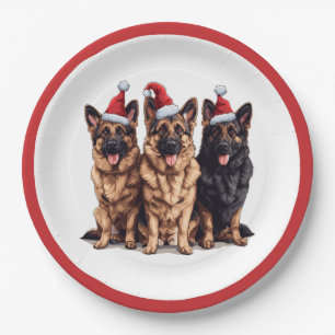 Christmas German Shepherd Santa Dogs Paper Plates
