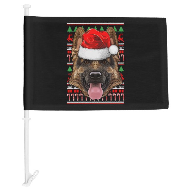 Christmas German Shepherd Santa Hat Cute Dog Ugly Car Flag (Front)