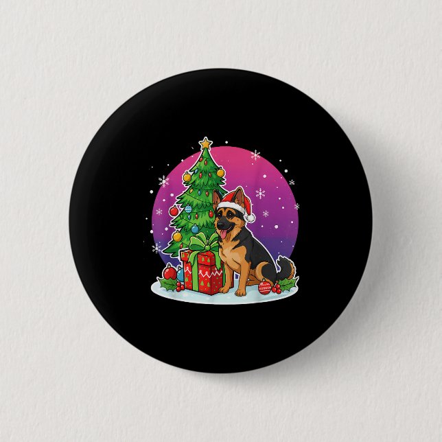 Christmas German Shepherd Santa Hat Xmas Men Women Button (Front)