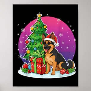 Christmas German Shepherd Santa Hat Xmas Men Women Poster
