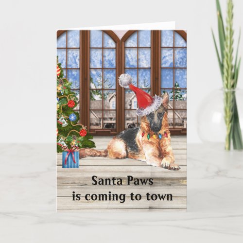 Christmas German Shepherd Santa Paws  Holiday Card