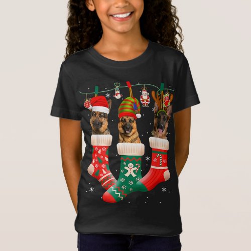 Christmas German Shepherd Sock Xmas Reindeer Santa T_Shirt