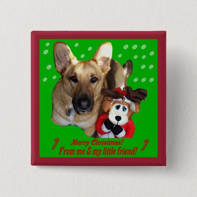 Christmas German Shepherd & Toy Reindeer Button (Front)