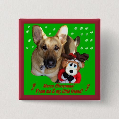 Christmas German Shepherd  Toy Reindeer Button