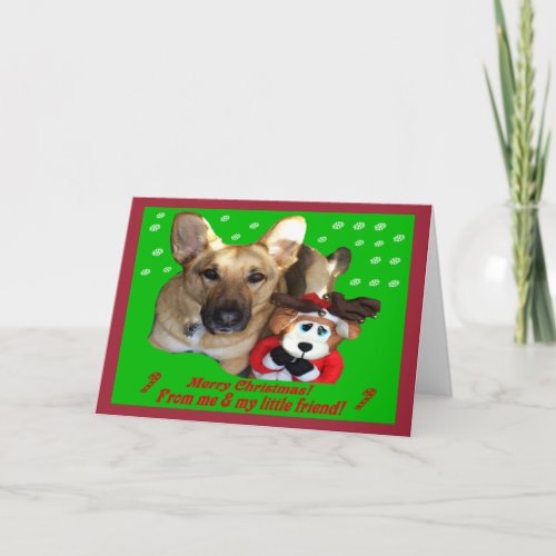 Christmas German Shepherd  Toy Reindeer Holiday Card